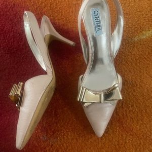 Nude, small heel sling backs